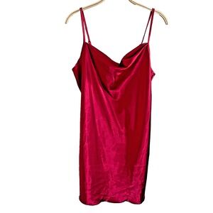 BeBe Red Satin Cowl Neck Midi Slip  Dress L Pull On Lightweight Sexy Valentines